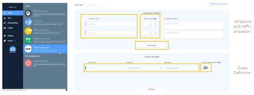Dashboard para configurar test del lado del servidor