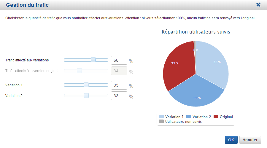 Possibility of managing the traffic allocated to each variation in AB Tasty