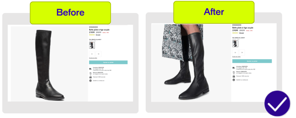 A/B testing example comparing product images on e-commerce pages