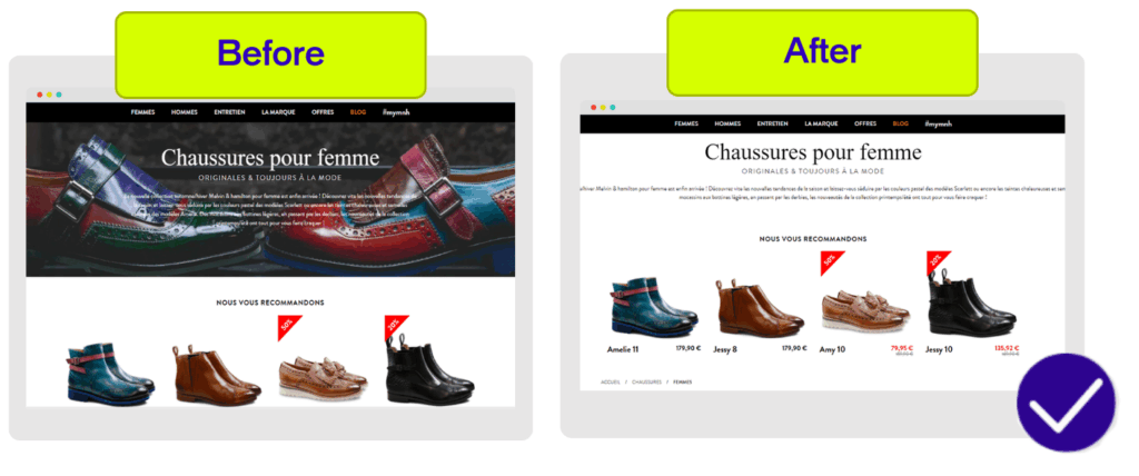 A/B testing example comparing before and after website header designs