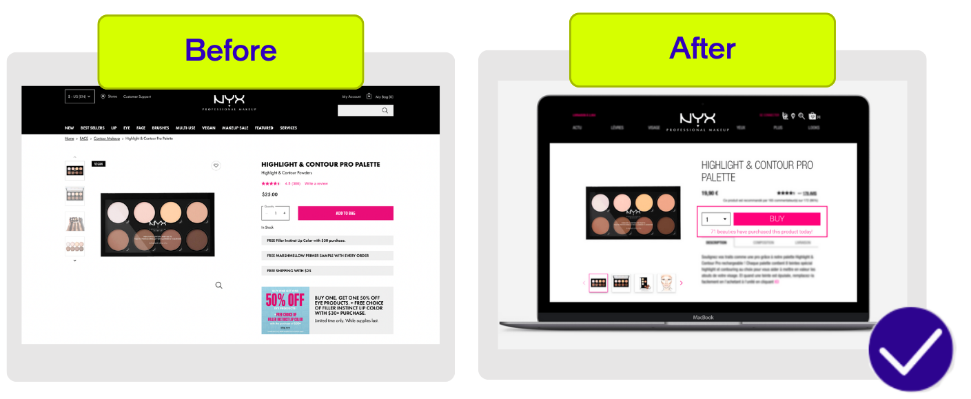 A/B testing example comparing call-to-action button placements