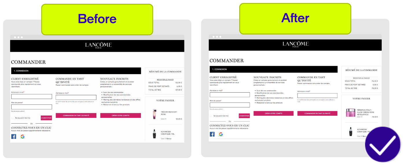 A/B testing example comparing landing page layouts before and after
