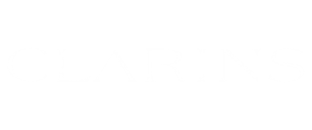 Clarins logo in white text"