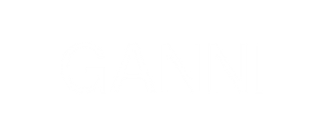 Ganni logo in white text