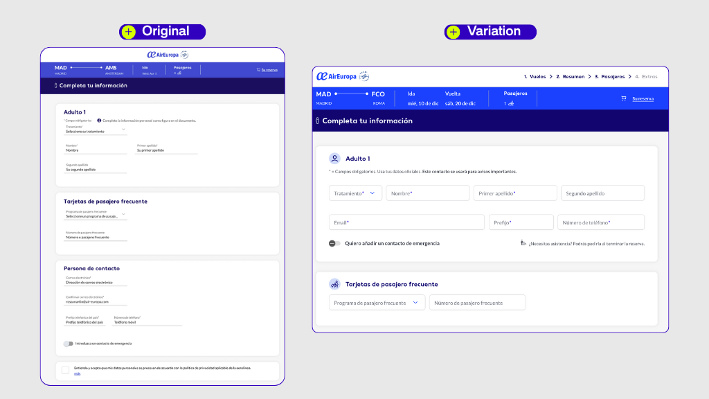 Air Europa a/b test forms with AB Tasty