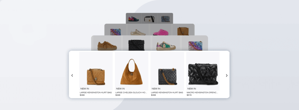 Kurt Geiger luxury handbag product carousel showing new arrivals