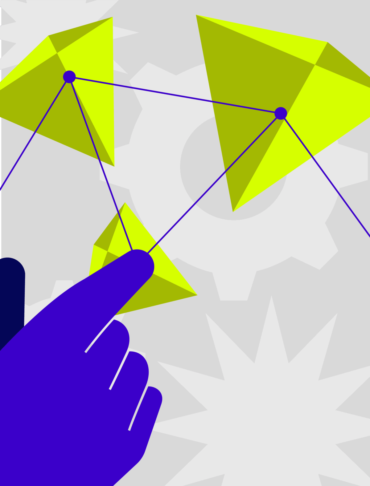 blue hand pointing to yellow figures