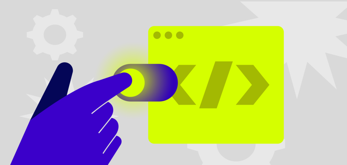 blue hand pointing to neon yellow box