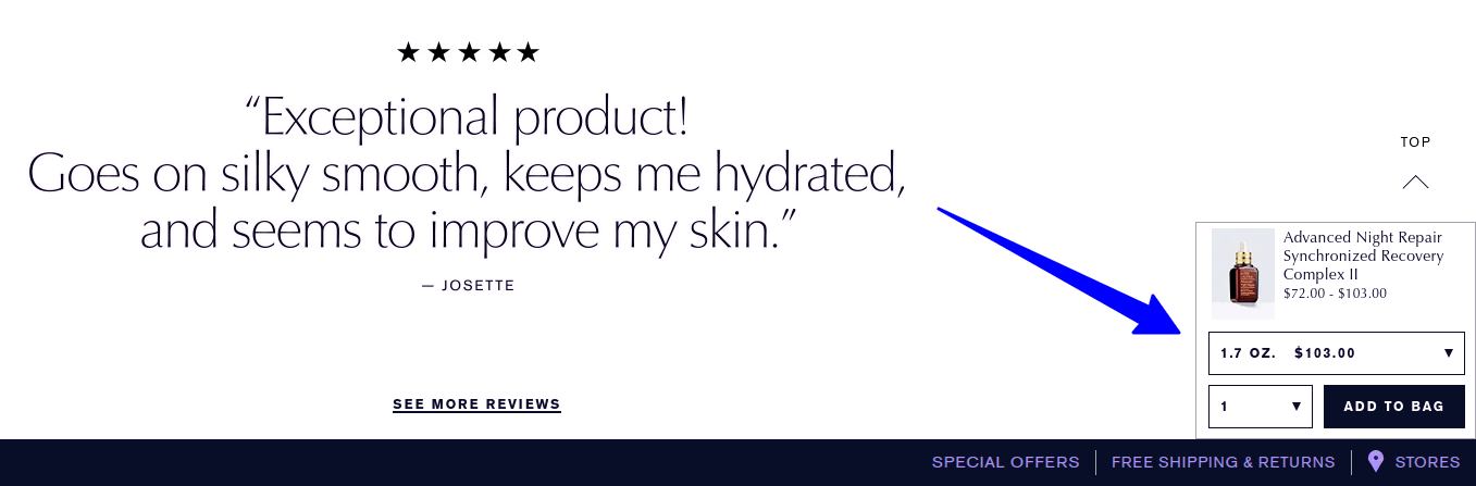 An example of an add to cart widget