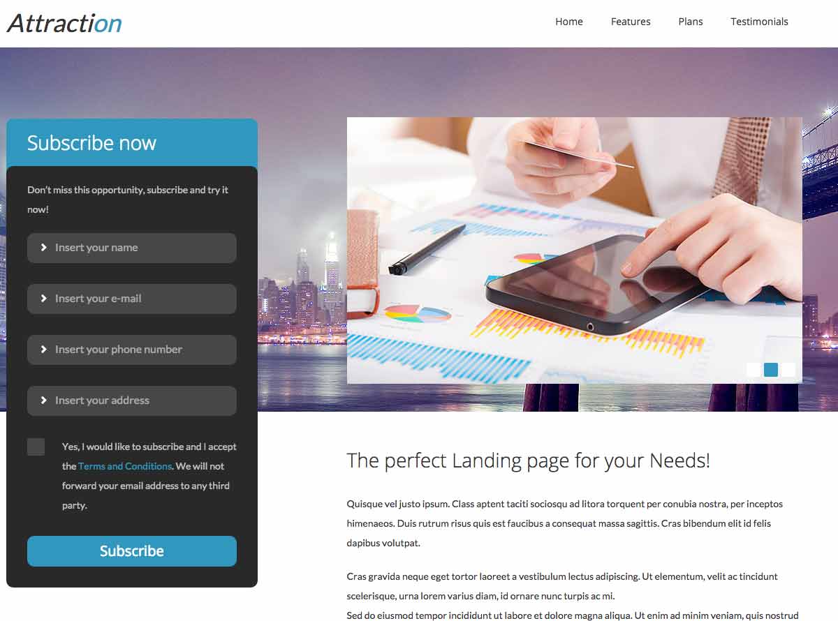 Mobile application landing page template