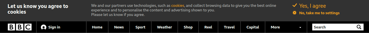 notification of cookie use