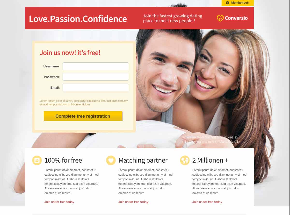 Social dating landing page template