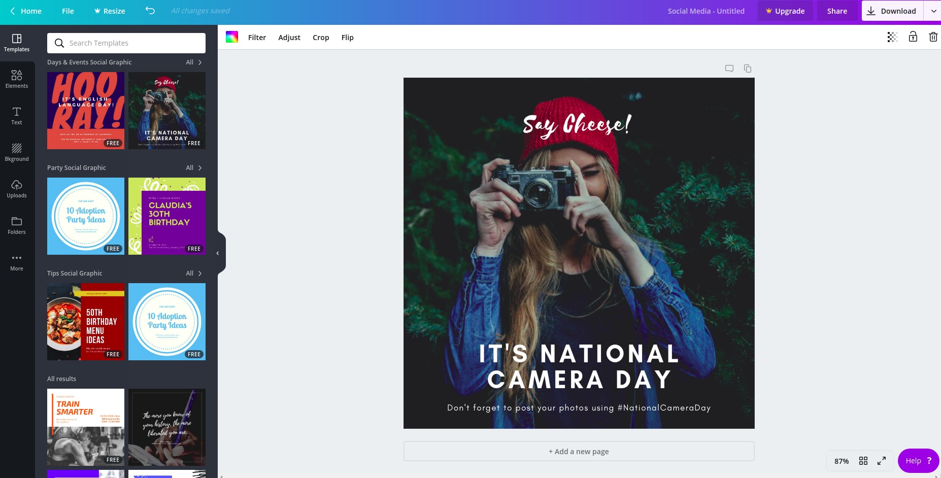 Customization option on Canva