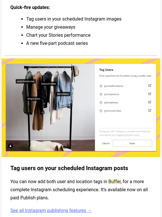 Freemium Buffer email updates to engage users