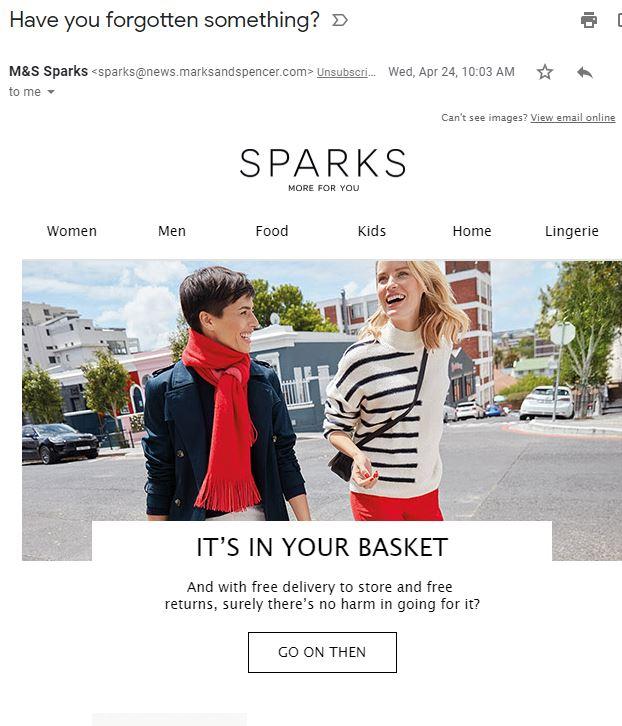 M and S abandoned cart email