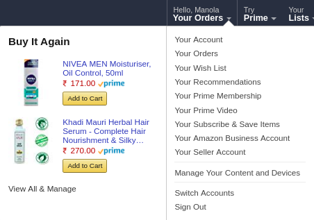 Personalisierung Beispiel Dashboard Amazon