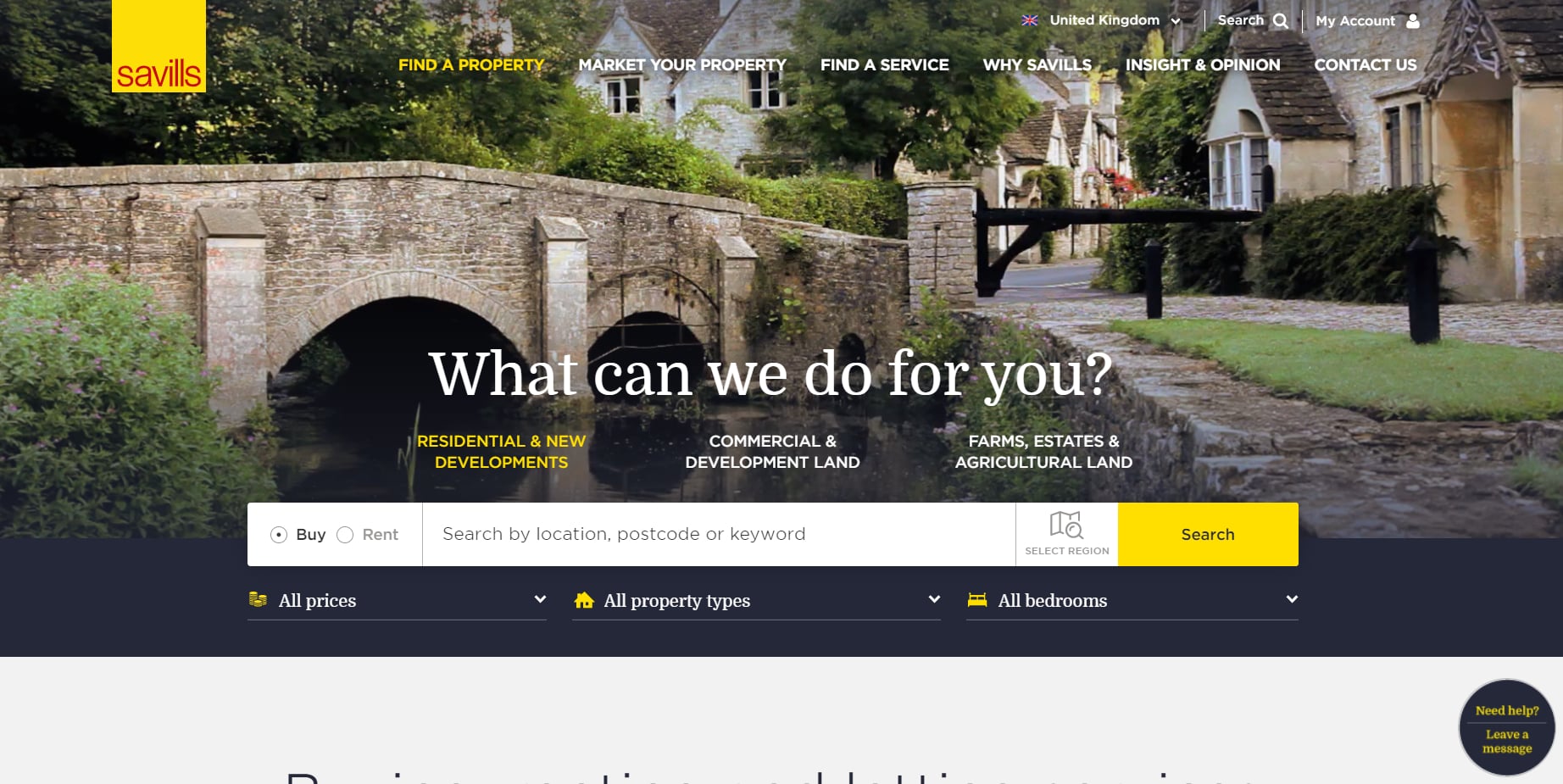 savills real estate landing page