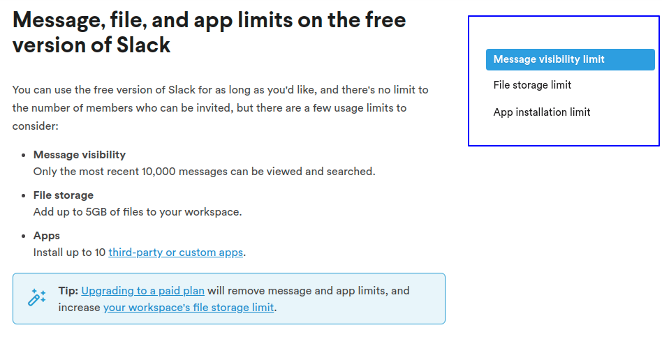 Slack freemium - limitations on usage and features