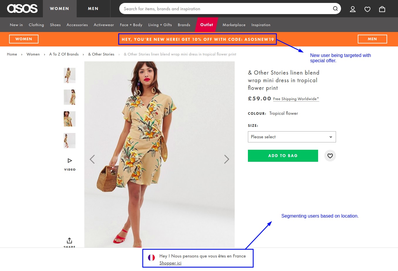 Geolocation Personalisierung - ASOS