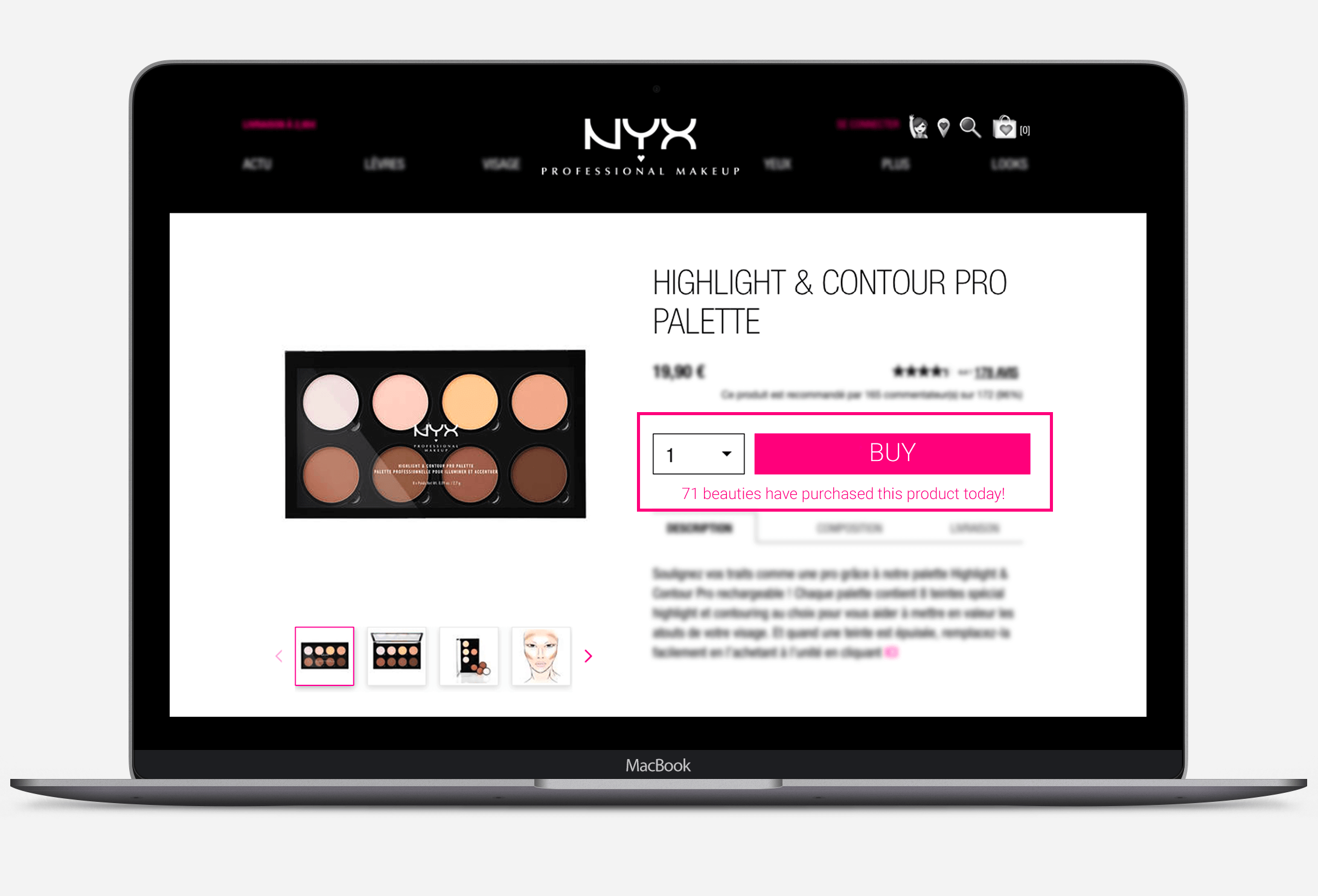 NYX Professional make up social proof messaging