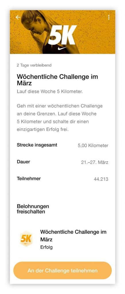 Challenge in der Nike Run Club App als Beispiel für Gamification im E-Commerce