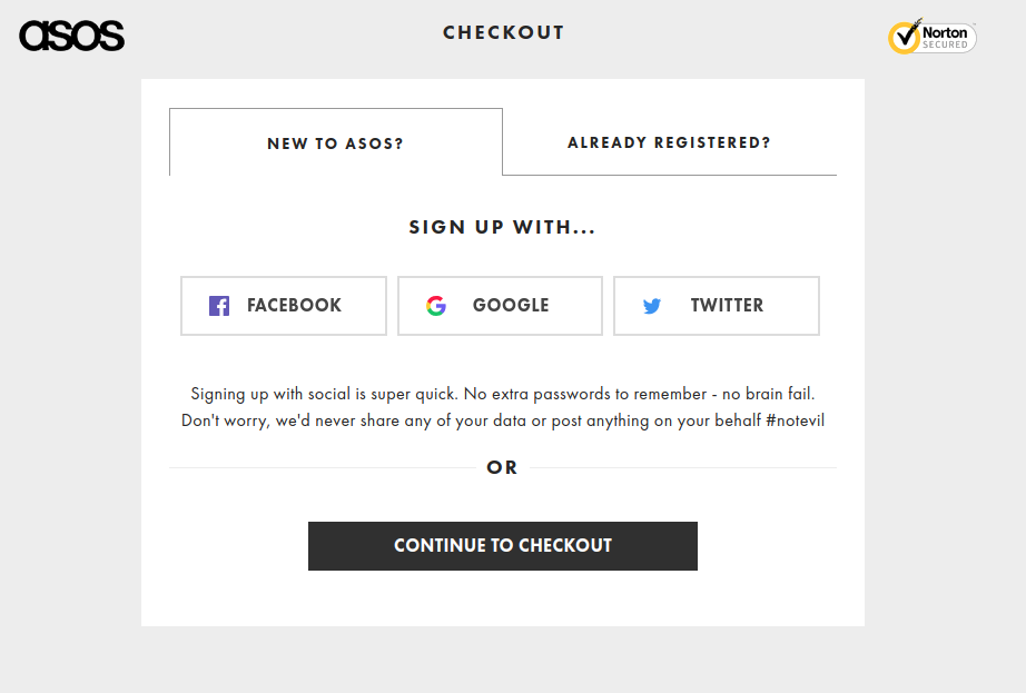 ASOS compra como invitado