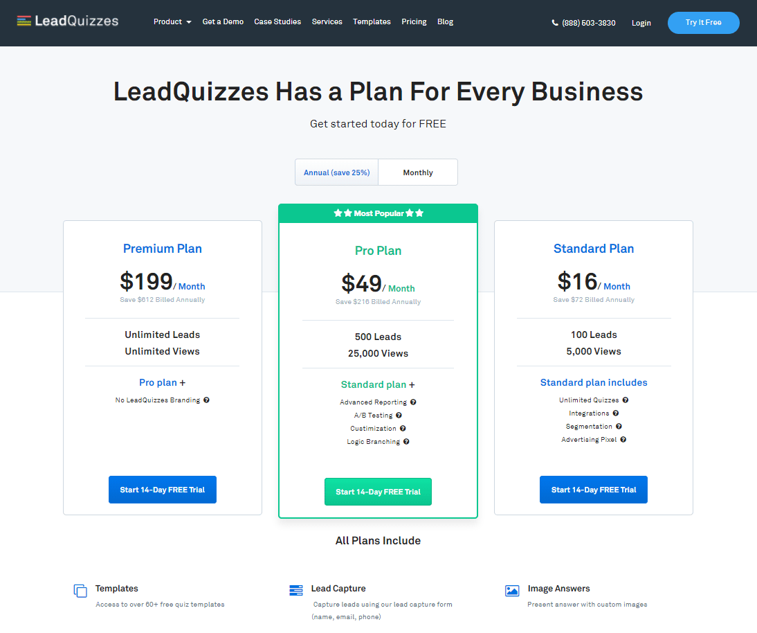 Pricing Page LeadQuizzes