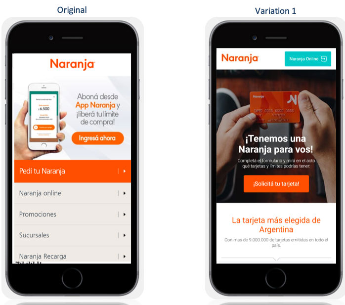 Naranja A/B testing