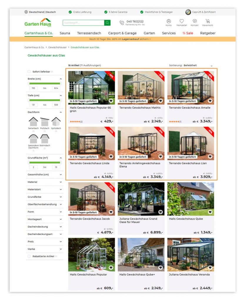 Personalisierte Landingpage auf gartenhaus-gmbh.de