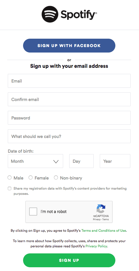 Service sign-up form example