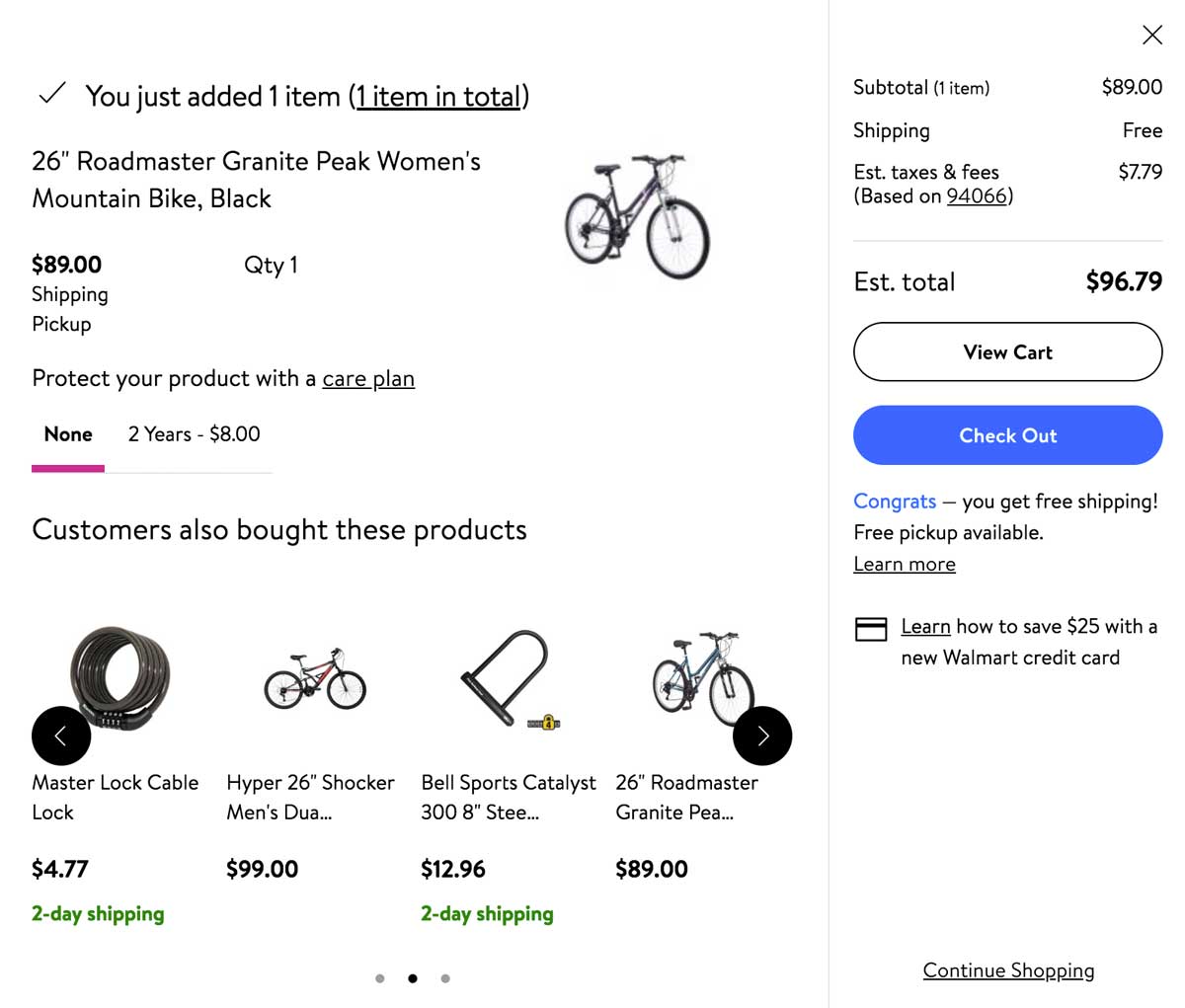 Complementary products displayed on shopping cart page