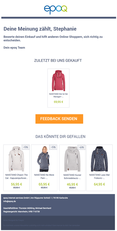 Beispiel einer Trigger Mail in Form einer Feedback Mail