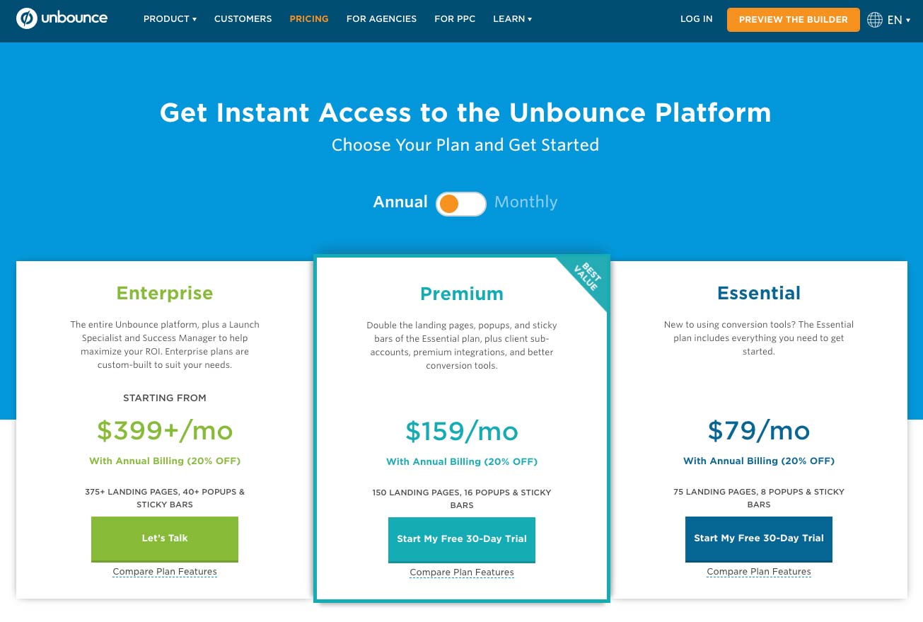 Unbounce Plans & Pricing